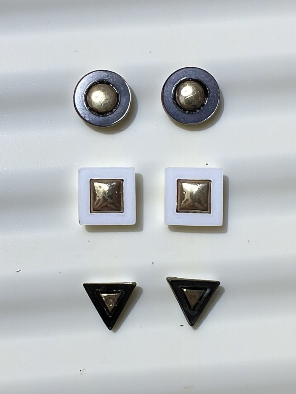 Stud Earrings — White, Black Geometric Style